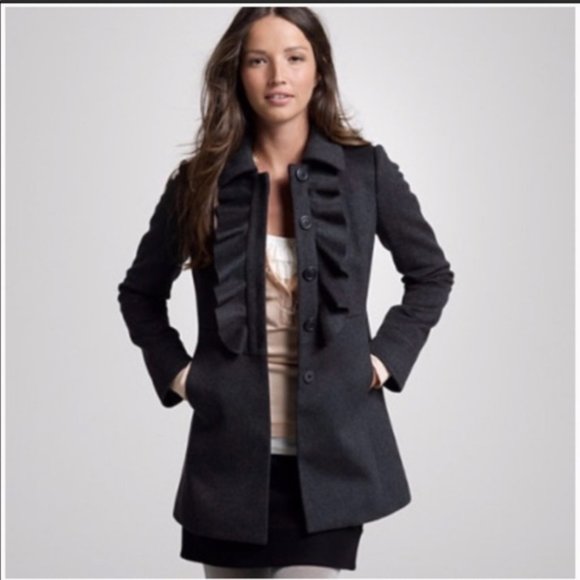 J. Crew Jackets & Blazers - J. Crew Warm Ruffle Front Black Wool Coat sz. 0